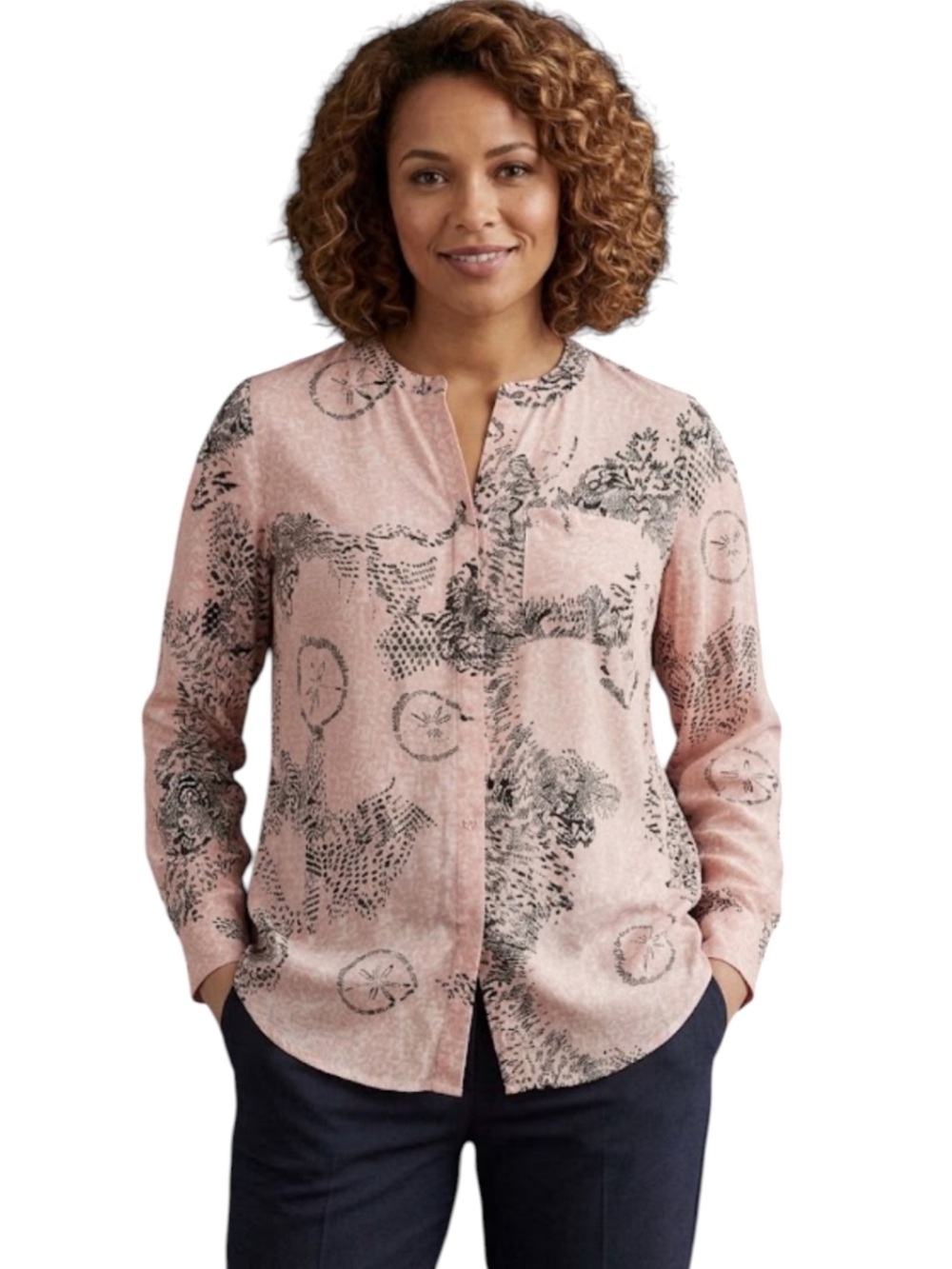Talbots 100% Silk Blouse Pink Black Abstract Print Washable Silk Top 1X Plus
Z